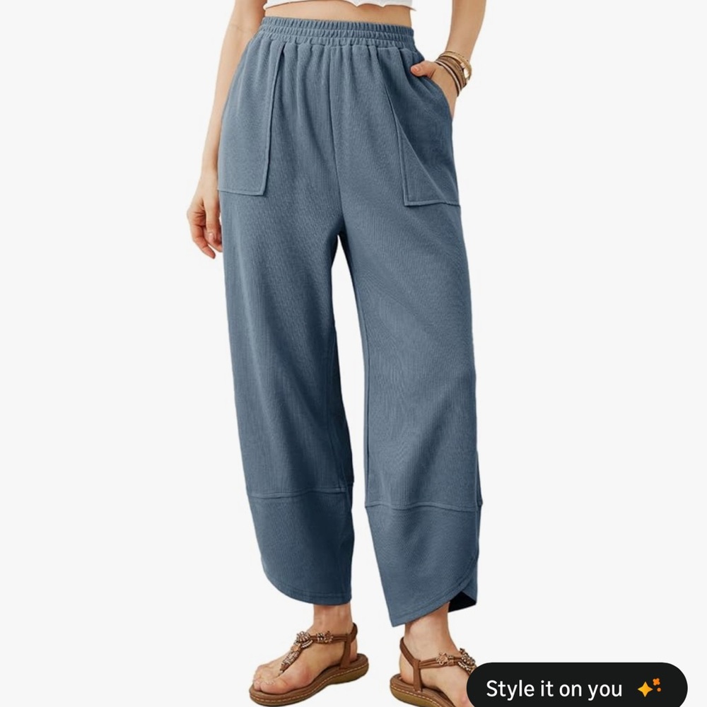 BarrelCropped Knit Pants in Slate Blue